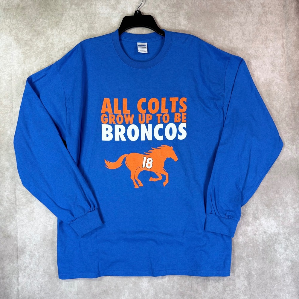 Gildan T-Shirt Men XL Blue Solid All Colts Grow Up To Be Broncos Graphic 18 NFL